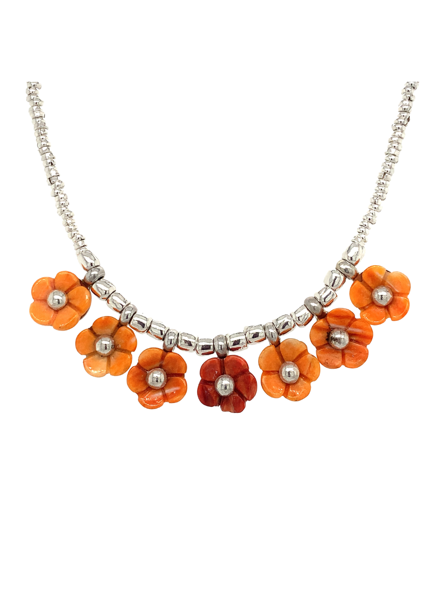 Sterling Silver & Spondylus Shell Flower Necklace - QINTI The Peruvian Shop
