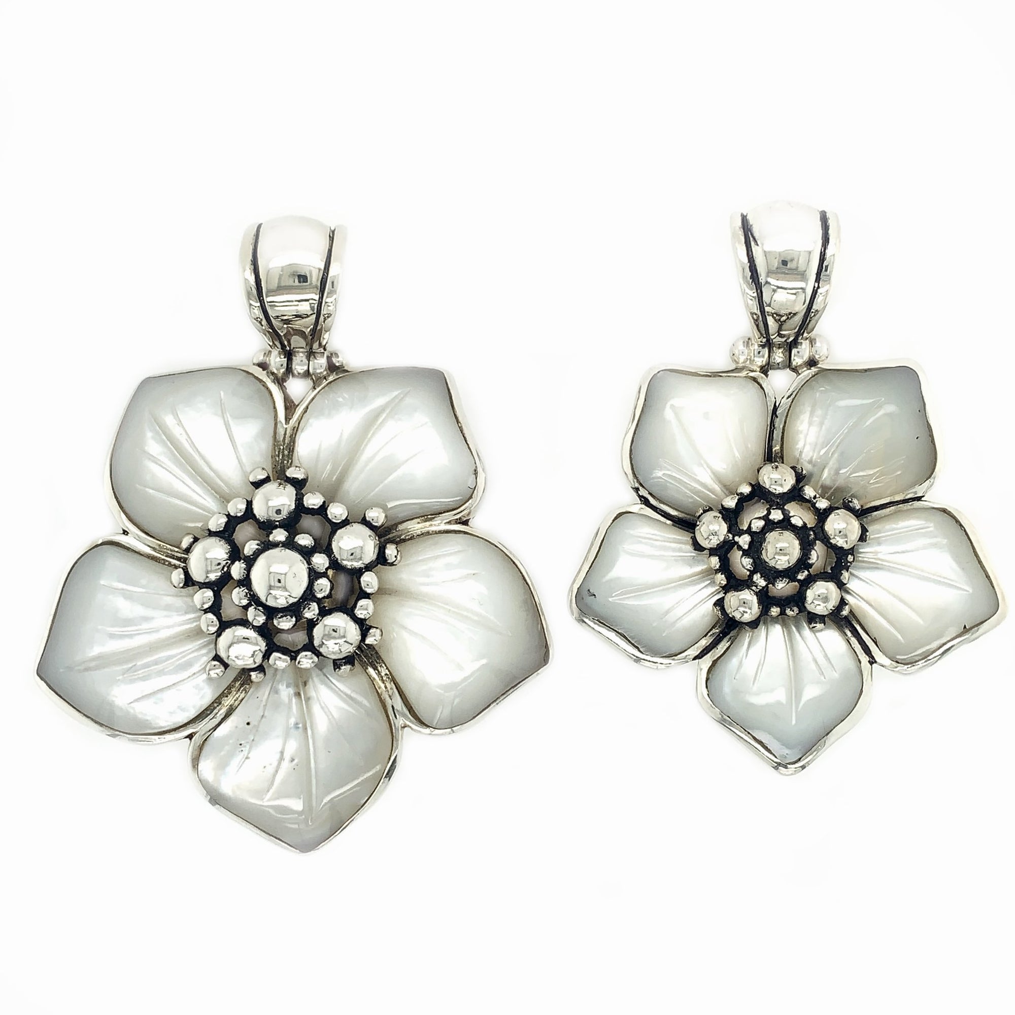 Sterling Silver & Carved Mother-of-Pearl Flower Pendant - Qinti - The Peruvian Shop
