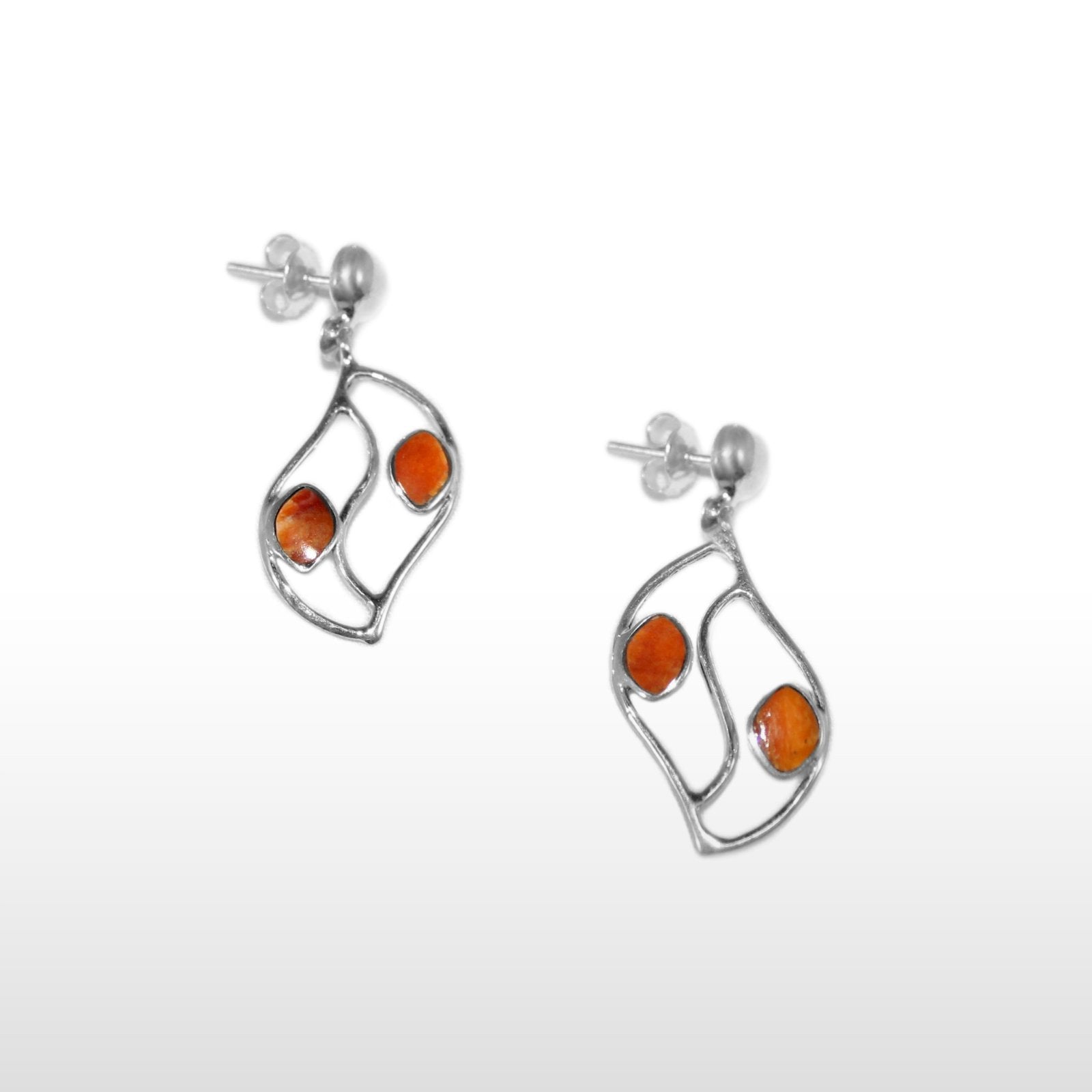 Orange Spiny Oyster & Sterling Silver Leaves Pendant & Earrings Set - Qinti - The Peruvian Shop