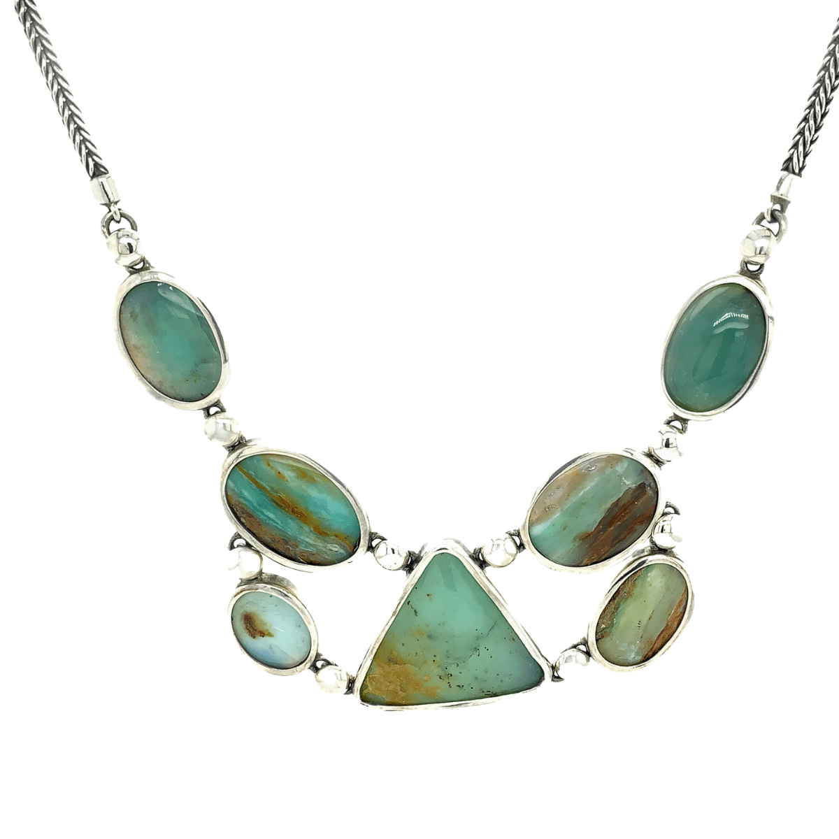 Peruvian Blue Opal & Sterling Silver Geometric Necklace - Qinti - The Peruvian Shop
