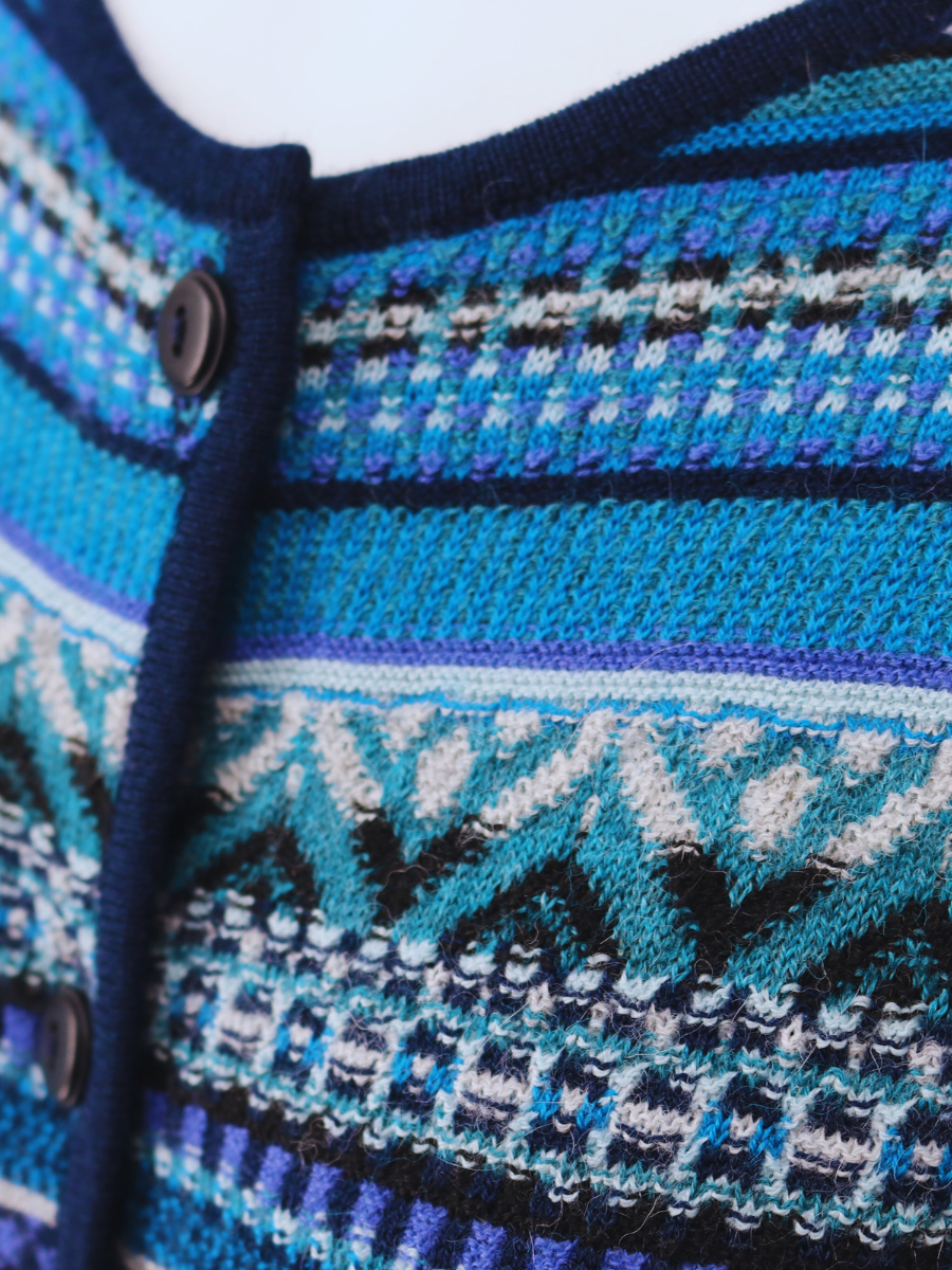 Baby Alpaca Nordic Pattern 7-Color Cardigan - Blues - Qinti - The Baby Alpaca Nordic Pattern 7-Color Cardigan - Blues - Qinti - The