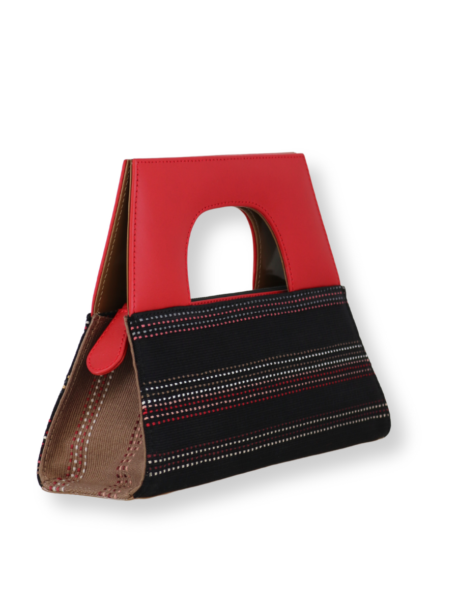Handwoven Kuskaya handbag with Red Leather A-Handle - QINTI The Peruvian Shop