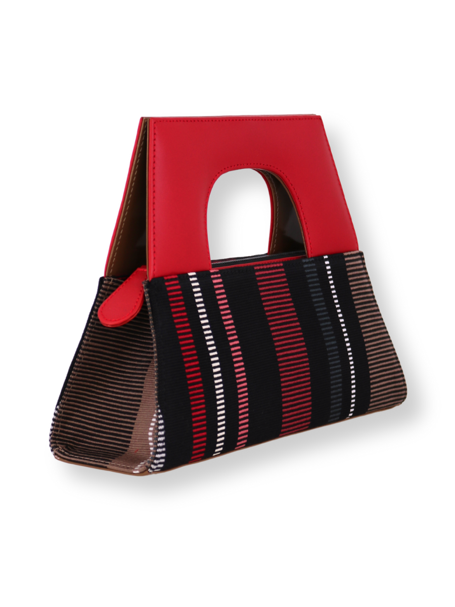 Handwoven Kuskaya Handbag with Red Leather A-Handle - QINTI The Peruvian Shop