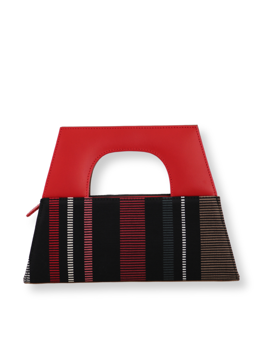 Handwoven Kuskaya Handbag with Red Leather A-Handle - QINTI The Peruvian Shop