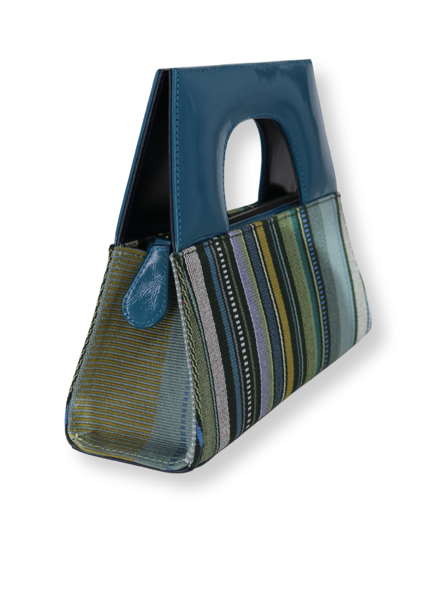 Handwoven Kuskaya Handbag with Teal Leather A-Handle - QINTI The Peruvian Shop