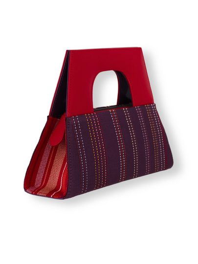 Handwoven Kuskaya Handbag Purple with Red Leather A-Handle - QINTI The Peruvian Shop