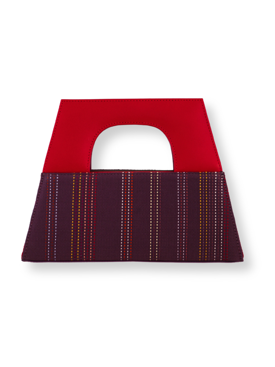 Handwoven Kuskaya Handbag Purple with Red Leather A-Handle - QINTI The Peruvian Shop