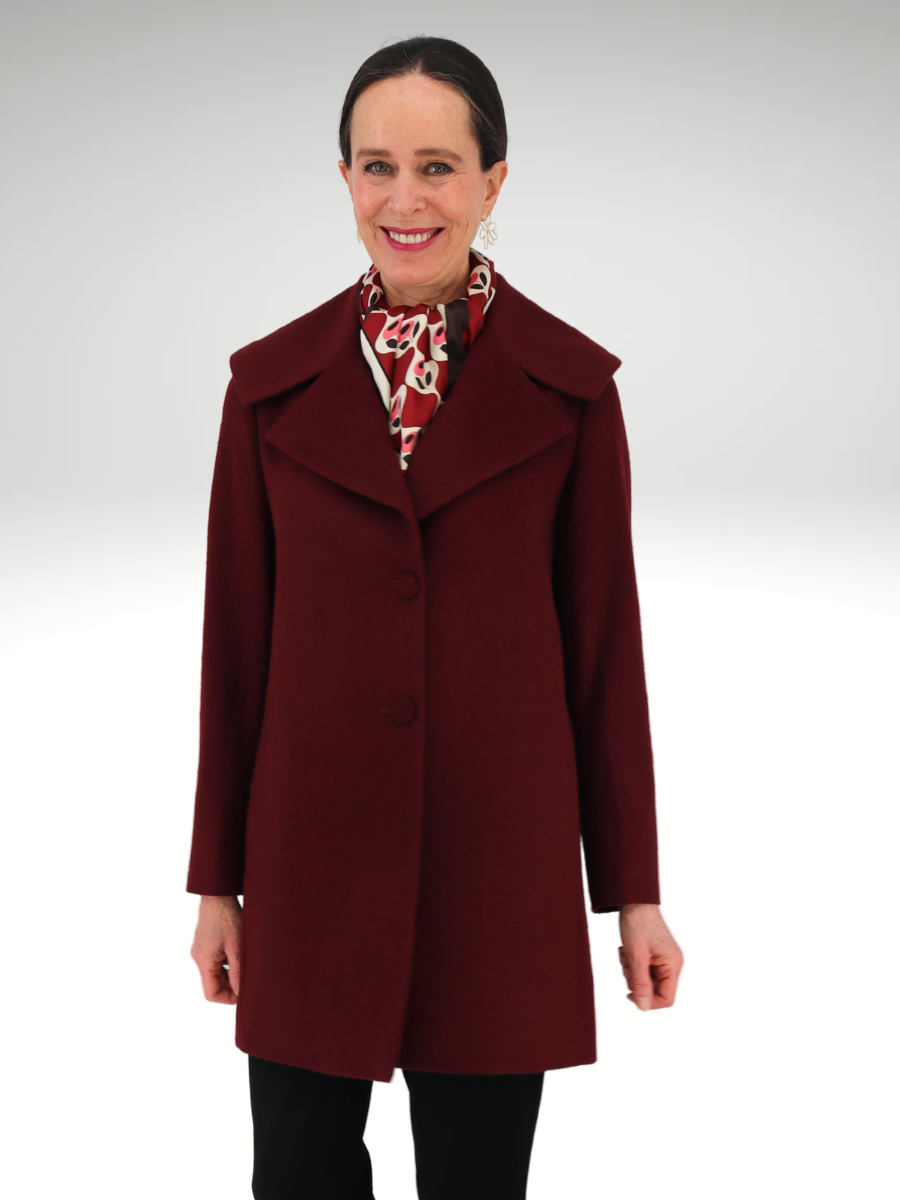 Baby Alpaca Mid-Length Coat in Burgundy - QINTI The Peruvian Shop