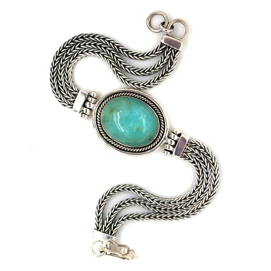 Handmade 950 sterling silver amazonite bracelet with braided multi-strand design, oval cabochon gemstone luxury jewelry for women from Qinti The Peruvian Shop.