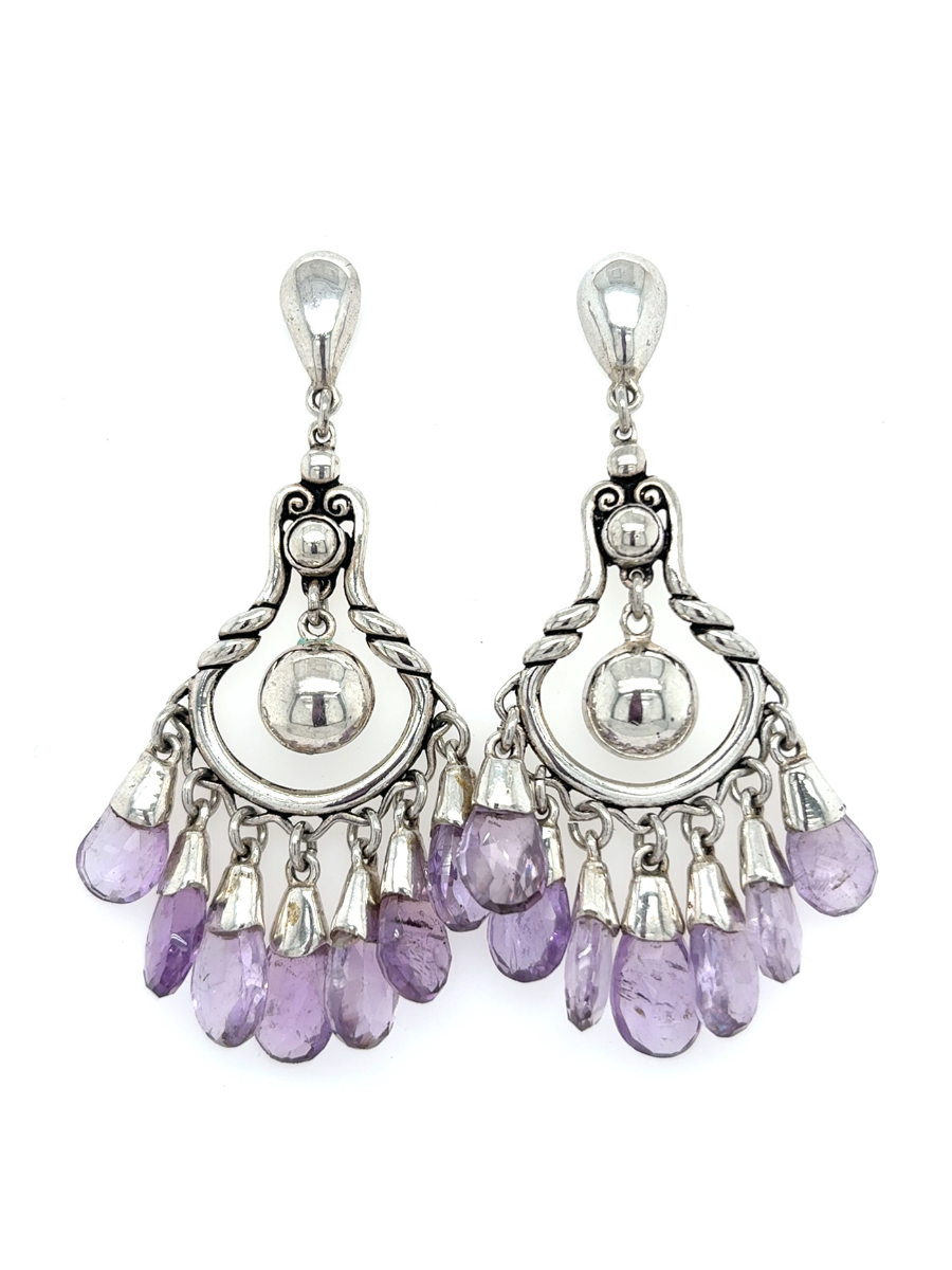 Handcrafted Sterling Silver & Faceted Amethyst Chandelier Earrings - QINTI The Peruvian Shop