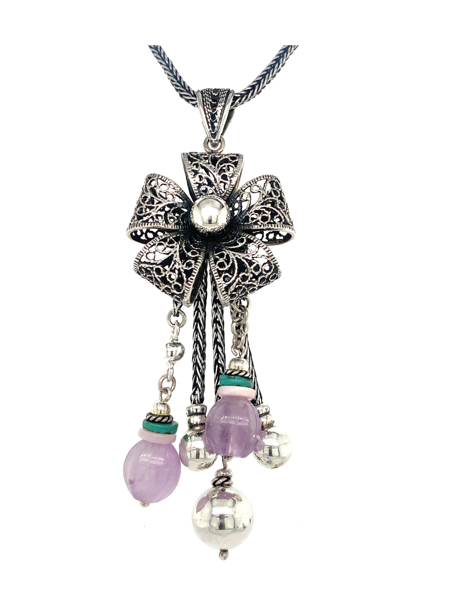 Handcrafted Sterling silver Filigree Flower with Amethyst balls - QINTI The Peruvian Shop