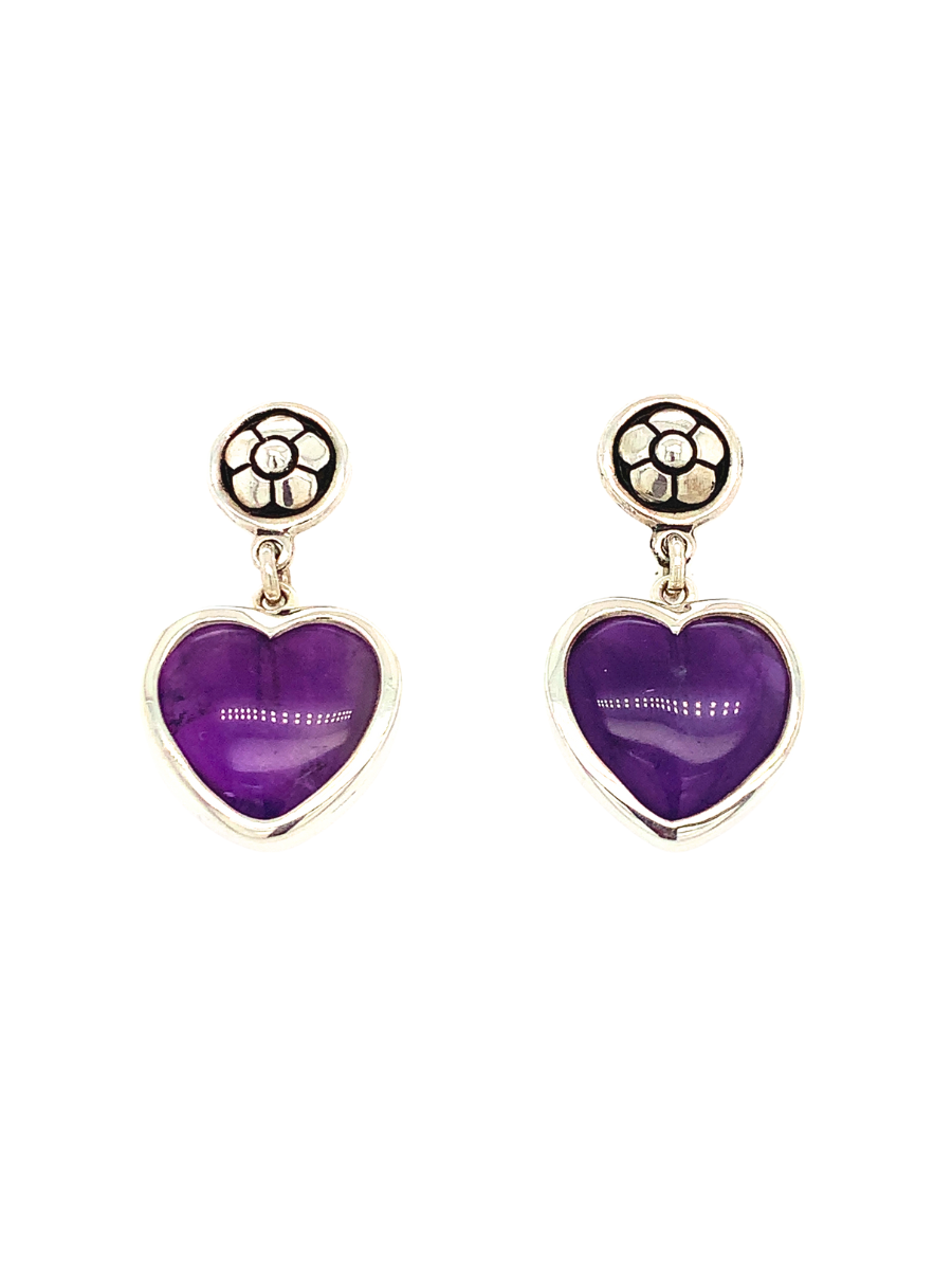Handcrafted Sterling Silver & Amethyst Heart Earrings - QINTI The Peruvian Shop