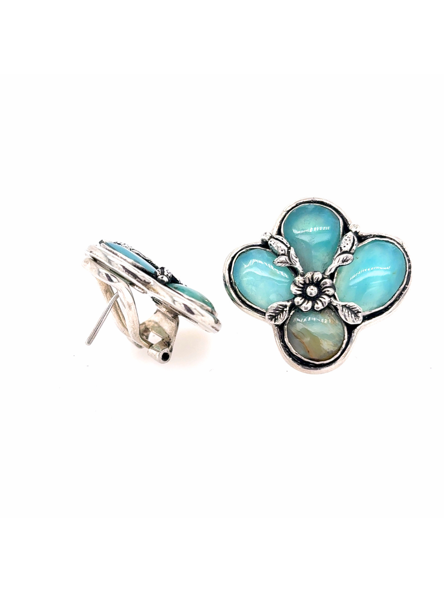 Handcrafted Sterling Silver & Andean Opal Cluster Earrings with French Clip - QINTI The Peruvian Shop