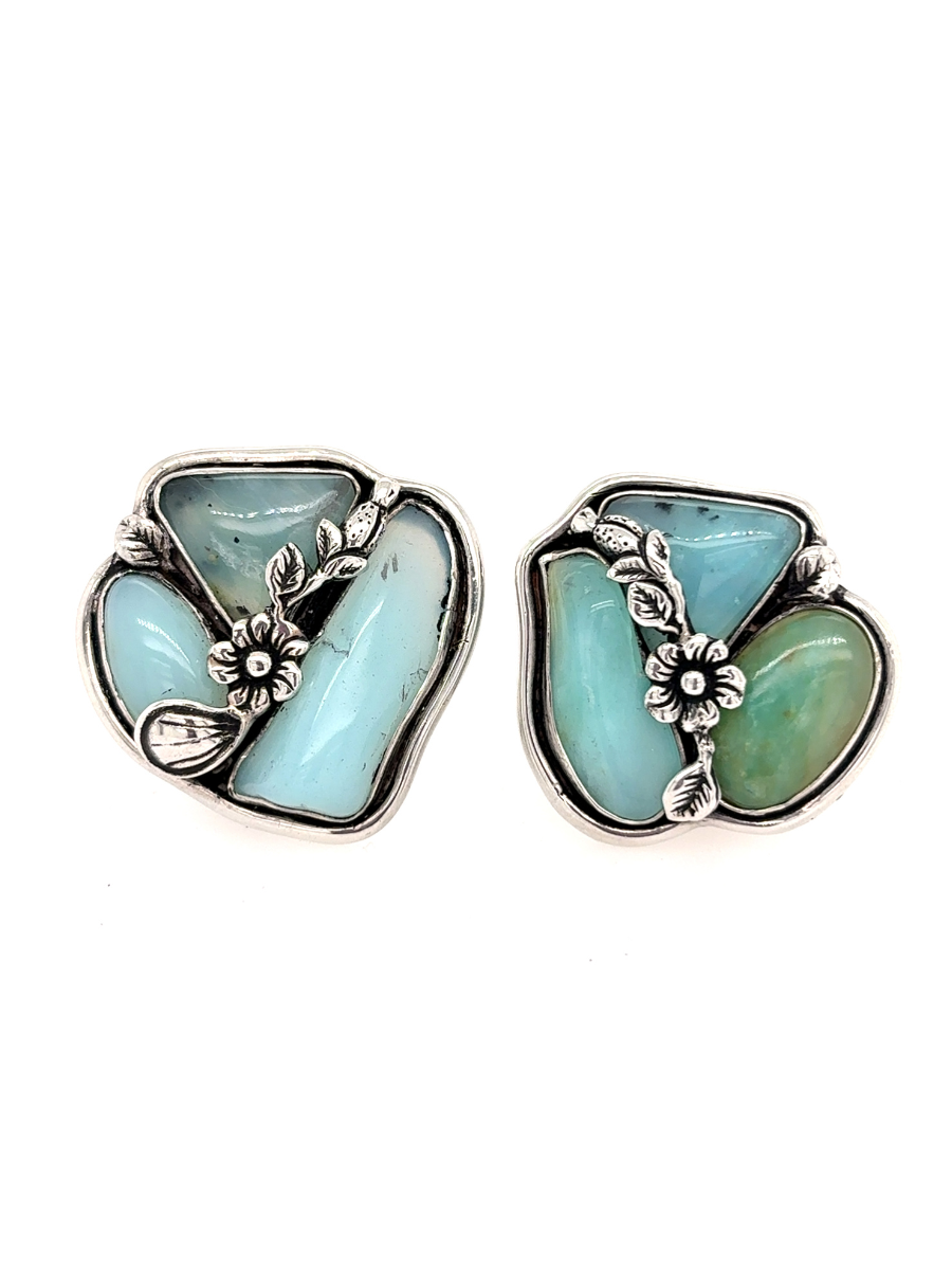 Handcrafted Sterling Silver & Andean Opal Cluster Earrings - QINTI The Peruvian Shop