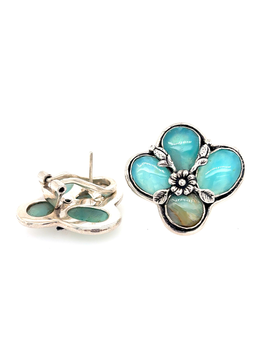 Handcrafted Sterling Silver & Andean Opal Cluster Earrings with French Clip - QINTI The Peruvian Shop