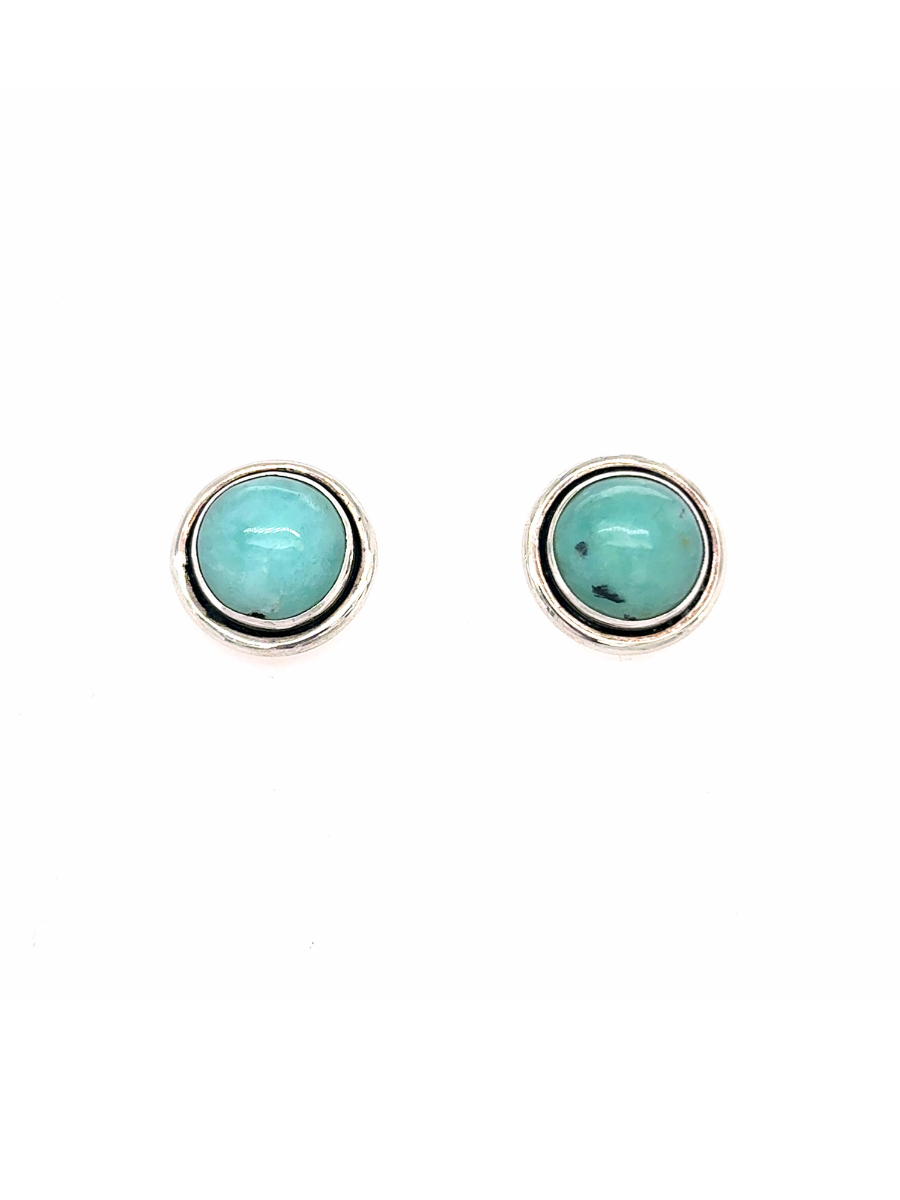 Handcrafted Sterling Silver & Round Andean Opal Stud Earrings - QINTI The Peruvian Shop