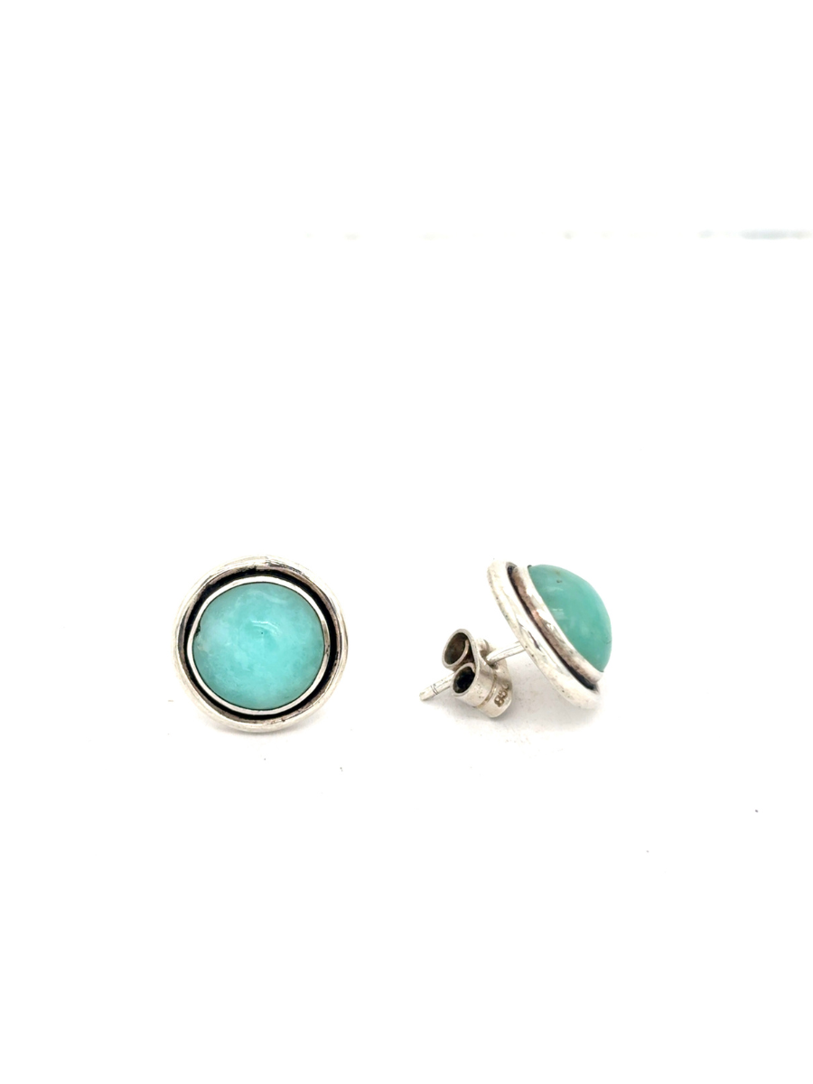 Handcrafted Sterling Silver & Round Andean Opal Stud Earrings - QINTI The Peruvian Shop