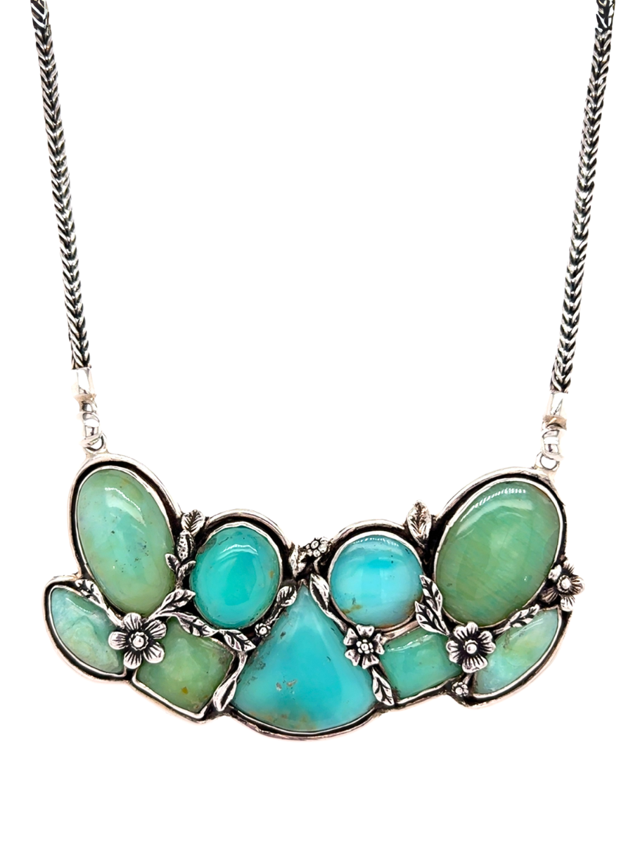 Handcrafted Sterling Silver & Andean Opal Bib Necklace - QINTI The Peruvian Shop
