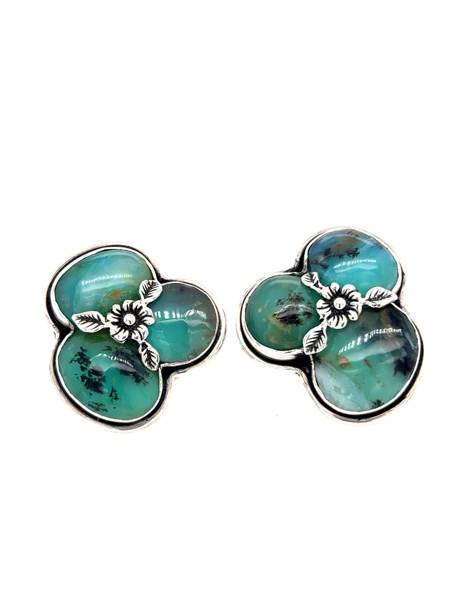 Handcrafted Sterling Silver & Andean Opal Cluster Earrings with French Clip - QINTI The Peruvian Shop