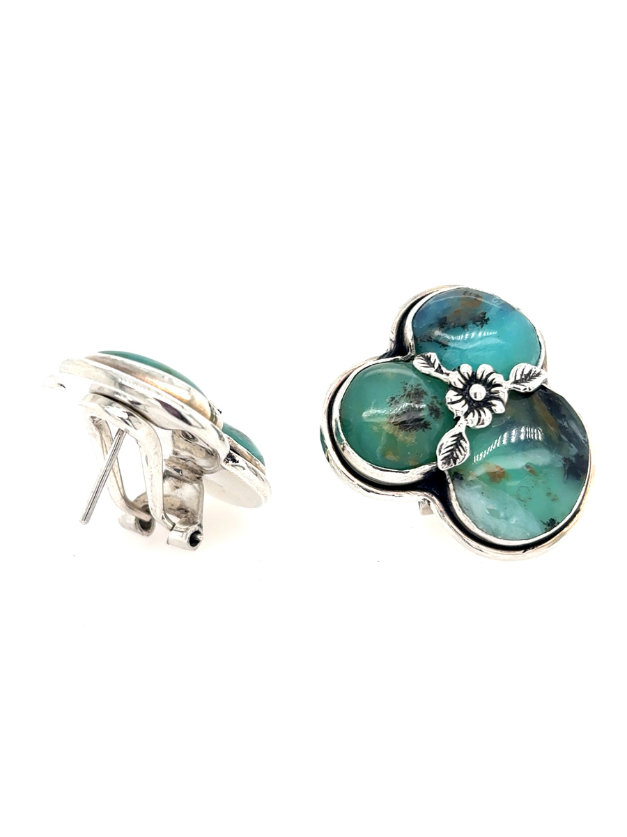 Handcrafted Sterling Silver & Andean Opal Cluster Earrings with French Clip - QINTI The Peruvian Shop