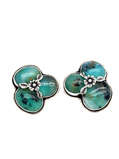 Handcrafted Sterling Silver & Andean Opal Cluster Earrings with French Clip - QINTI The Peruvian Shop