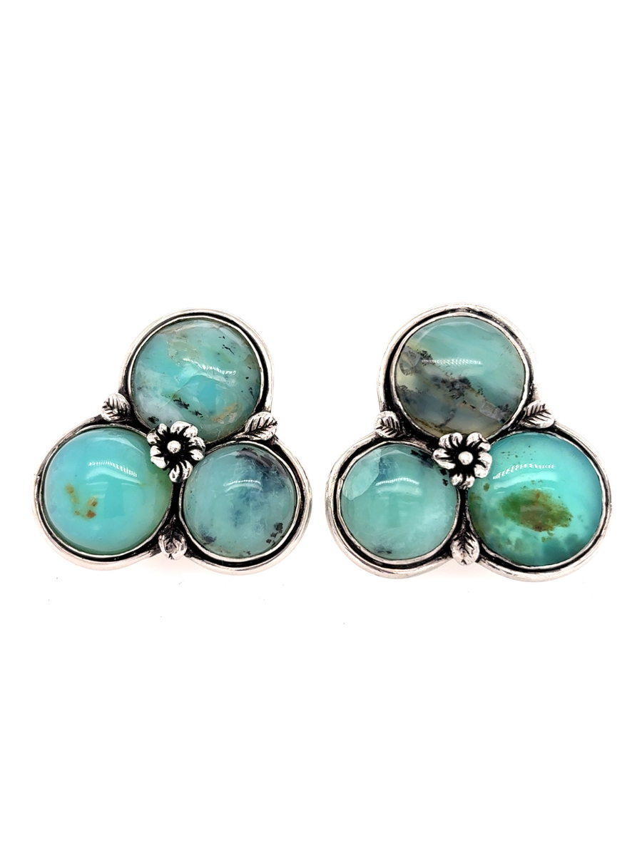 Handcrafted Sterling Silver & Andean Opal Cluster Earrings - QINTI The Peruvian Shop