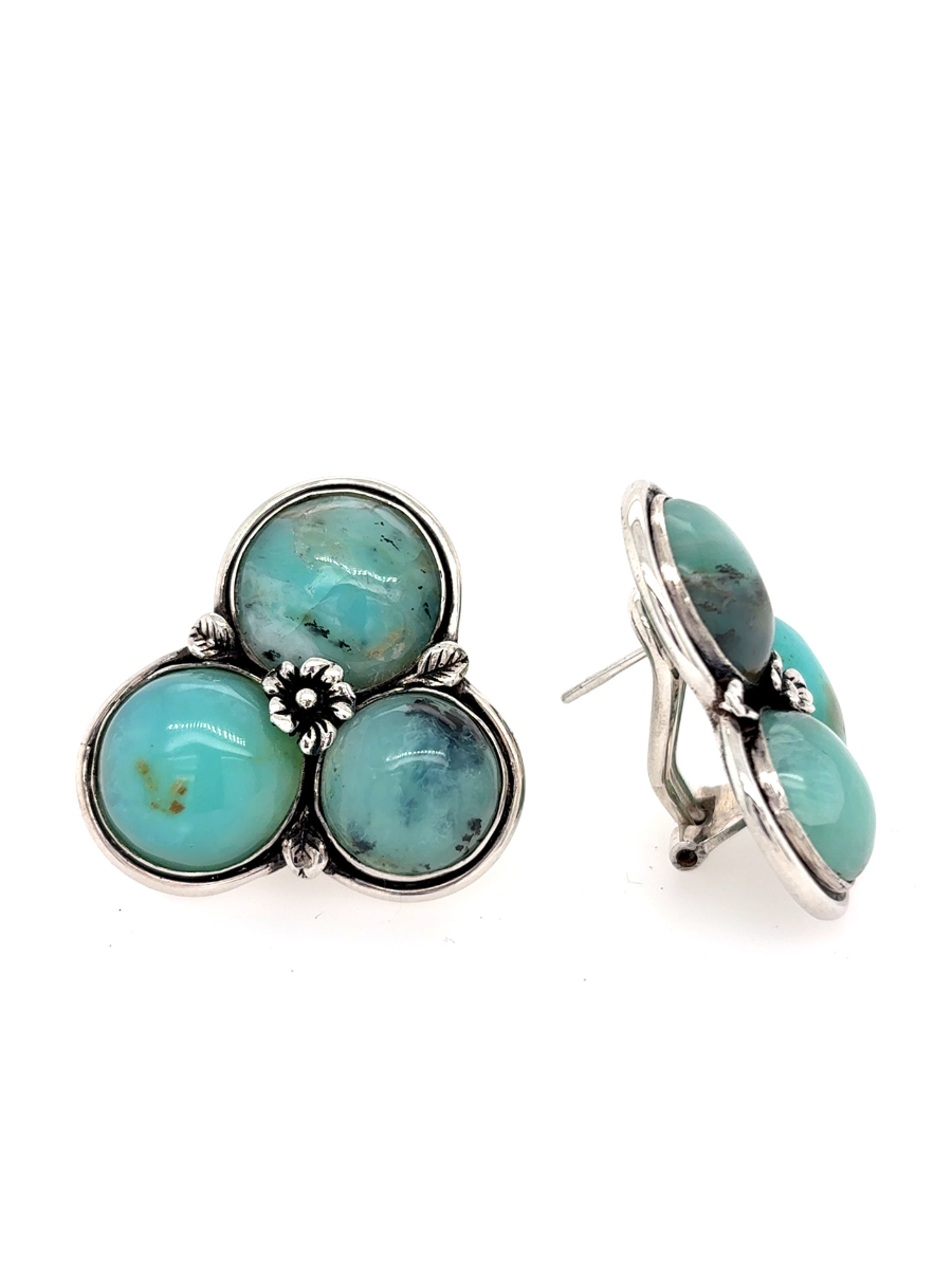 Handcrafted Sterling Silver & Andean Opal Cluster Earrings - QINTI The Peruvian Shop