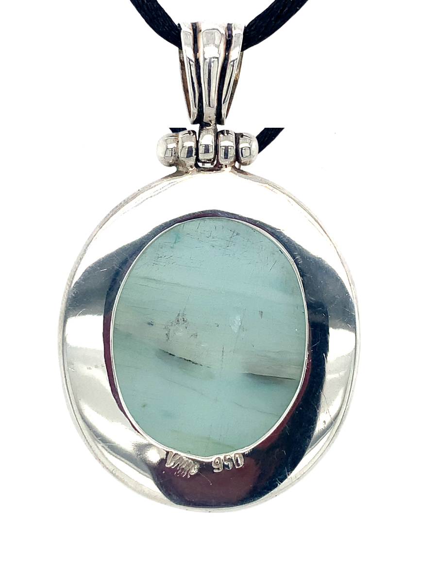 Sterling Silver & Peruvian Blue Opal Circle Pendant with Rope Detail - One of a Kind - Qinti - The Peruvian Shop