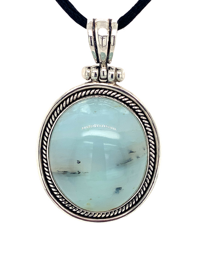 Sterling Silver & Peruvian Blue Opal Circle Pendant with Rope Detail - One of a Kind - Qinti - The Peruvian Shop