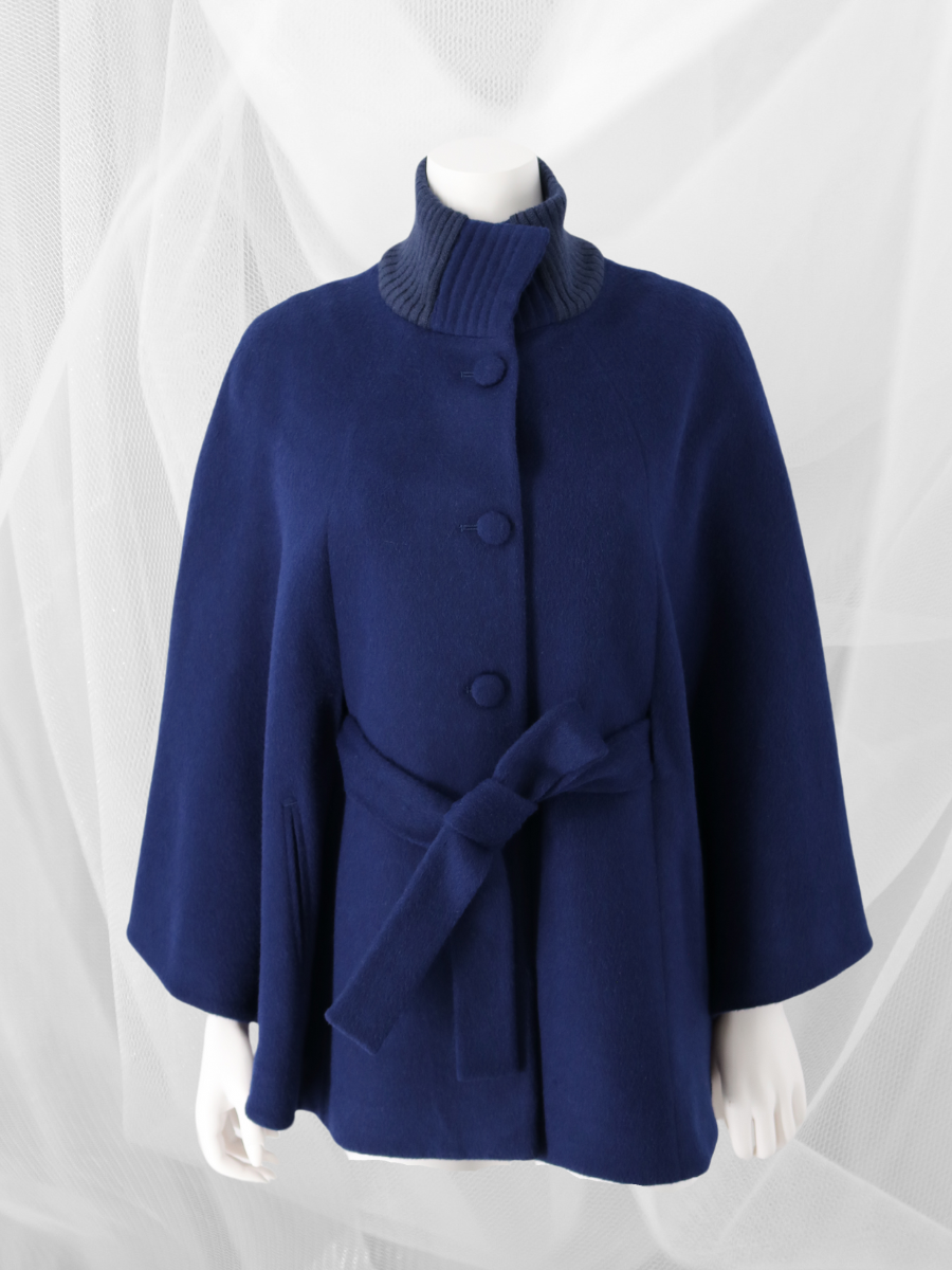 Baby Alpaca belted Cape with Rib knit collar at QintiPeru.com