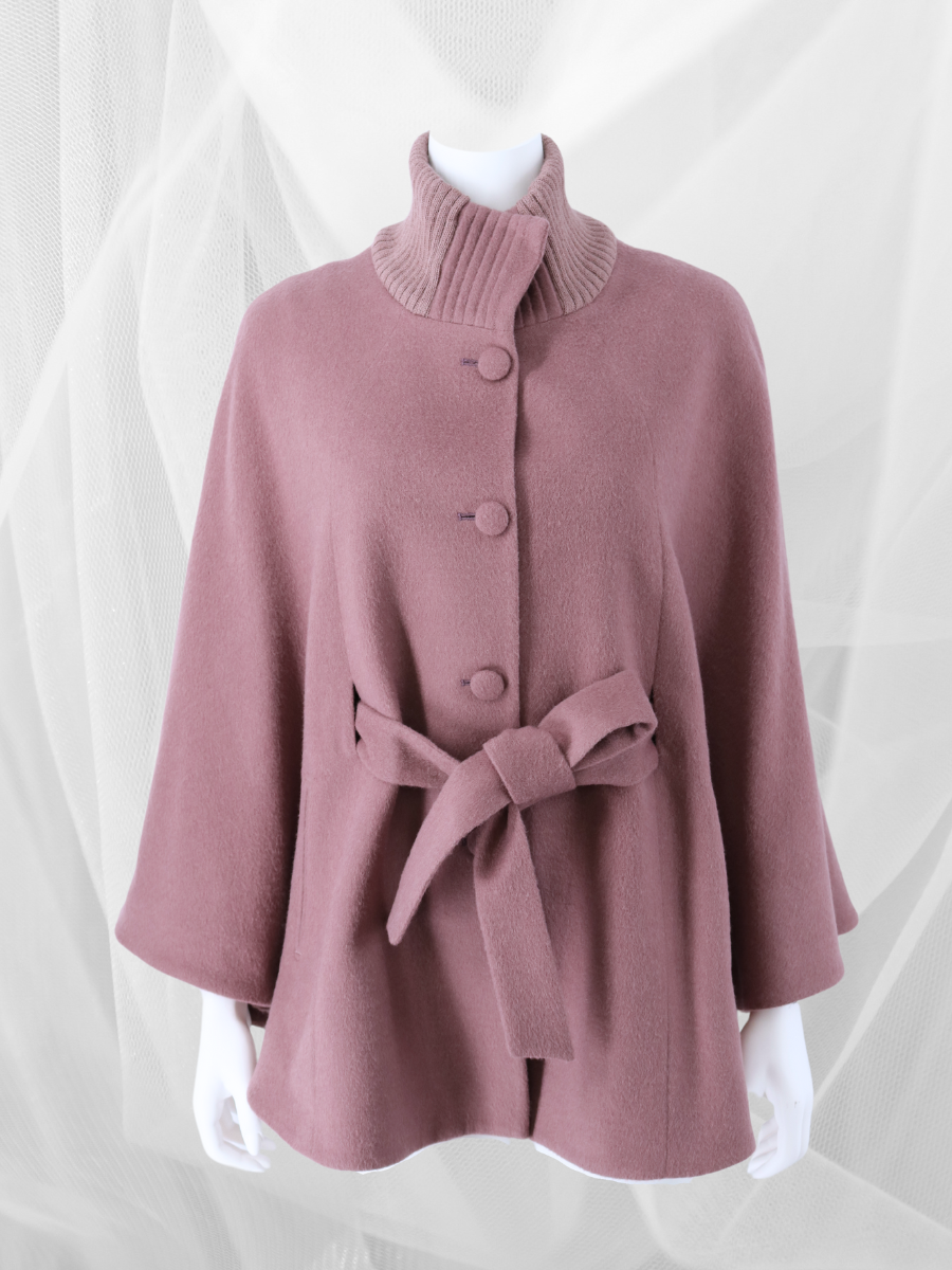 Baby Alpaca belted Cape with Rib knit collar at QintiPeru.com