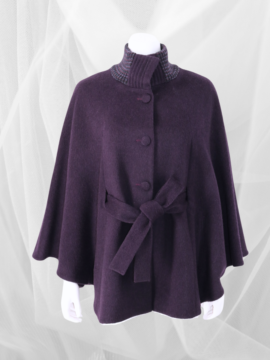 Baby Alpaca belted Cape with Rib knit collar at QintiPeru.com