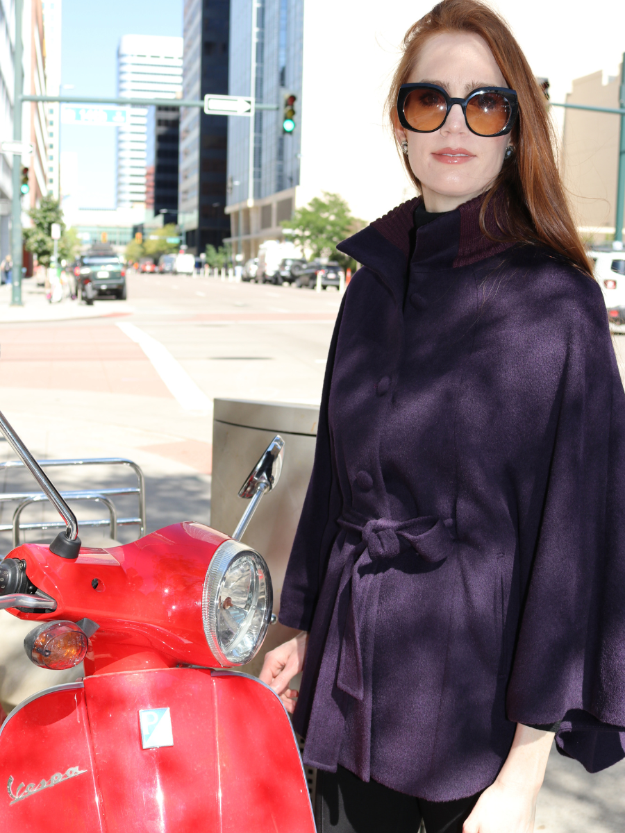 Baby Alpaca belted Cape with Rib knit collar at QintiPeru.com