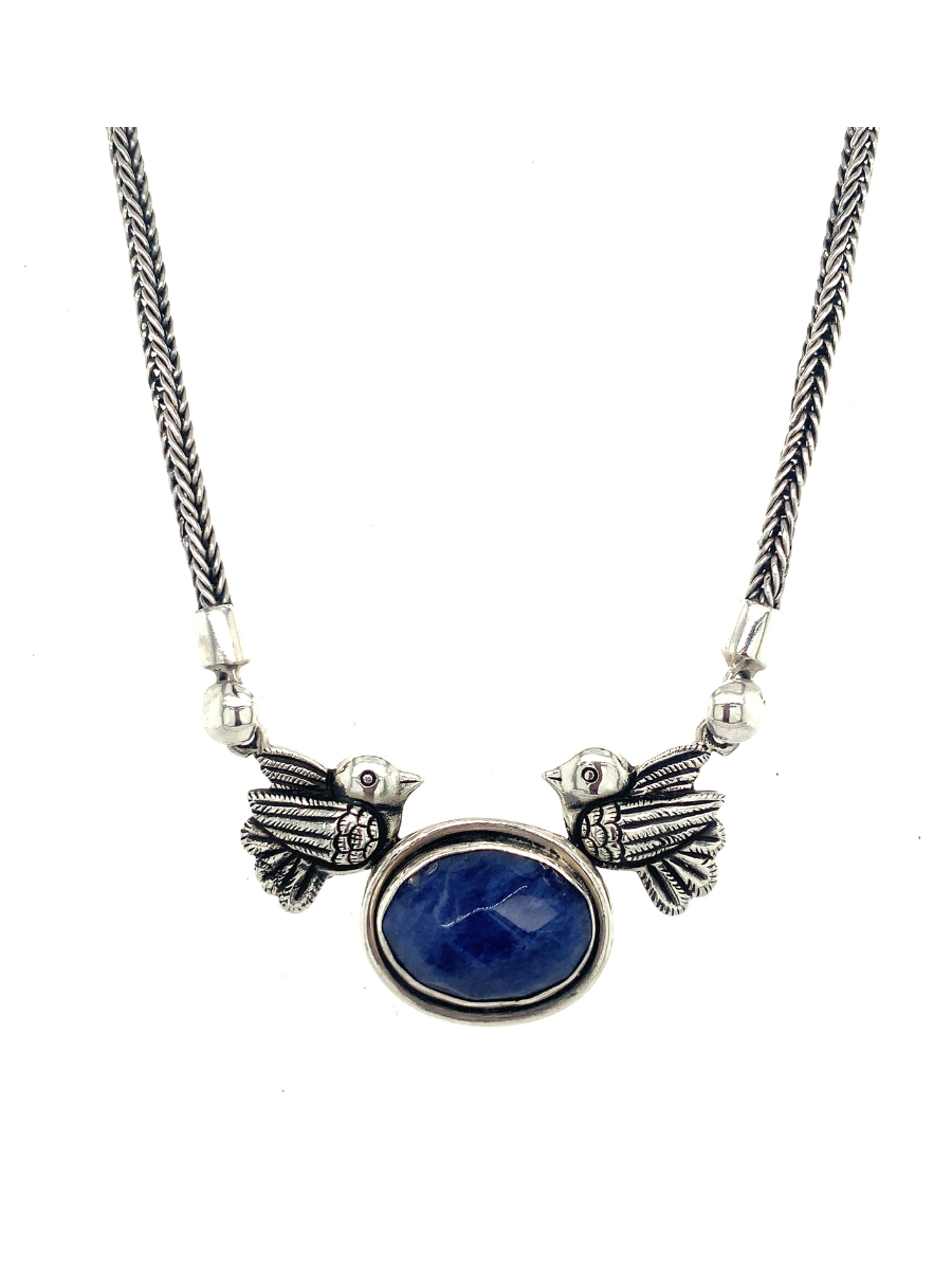 Sterling Silver & Blue Sodalite Love-Doves Necklace -  QINTI The Peruvian Shop