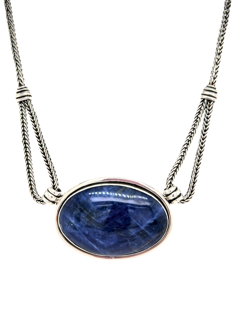 Sterling Silver & Oval Blue Sodalite Medallion Necklace - QintiPeru.com