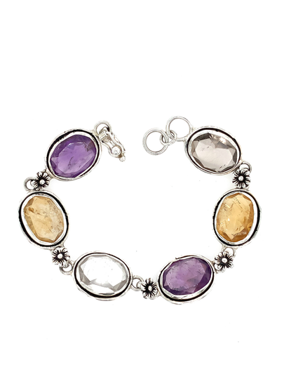 Sterling Silver & faceted Amethyst Multi-Quartz Bracelet
