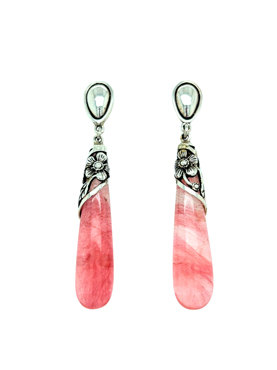 Handcrafted Sterling Silver & Cherry Quartz Drop Earrings - QINTI The Peruvian Shop