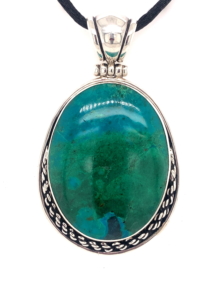 Handcrafted Sterling Silver & Chrysocolla Large Oval Pendant - QINTI The Peruvian Shop