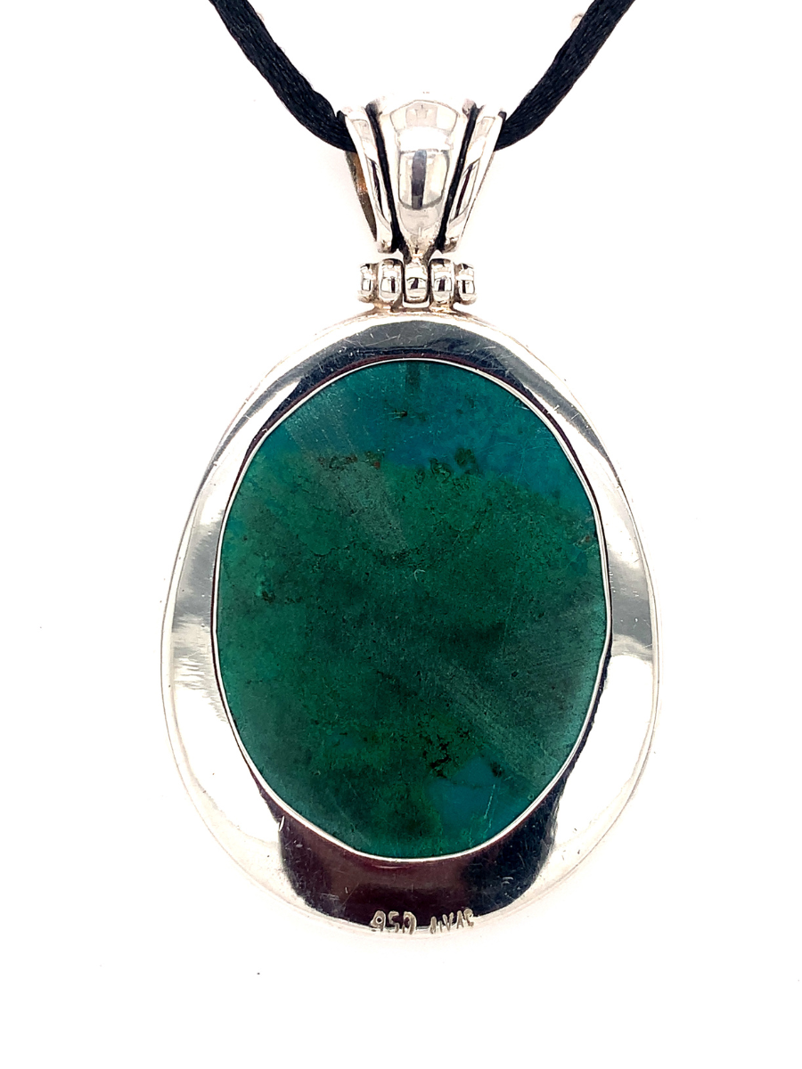 Handcrafted Sterling Silver & Chrysocolla Large Oval Pendant - QINTI The Peruvian Shop