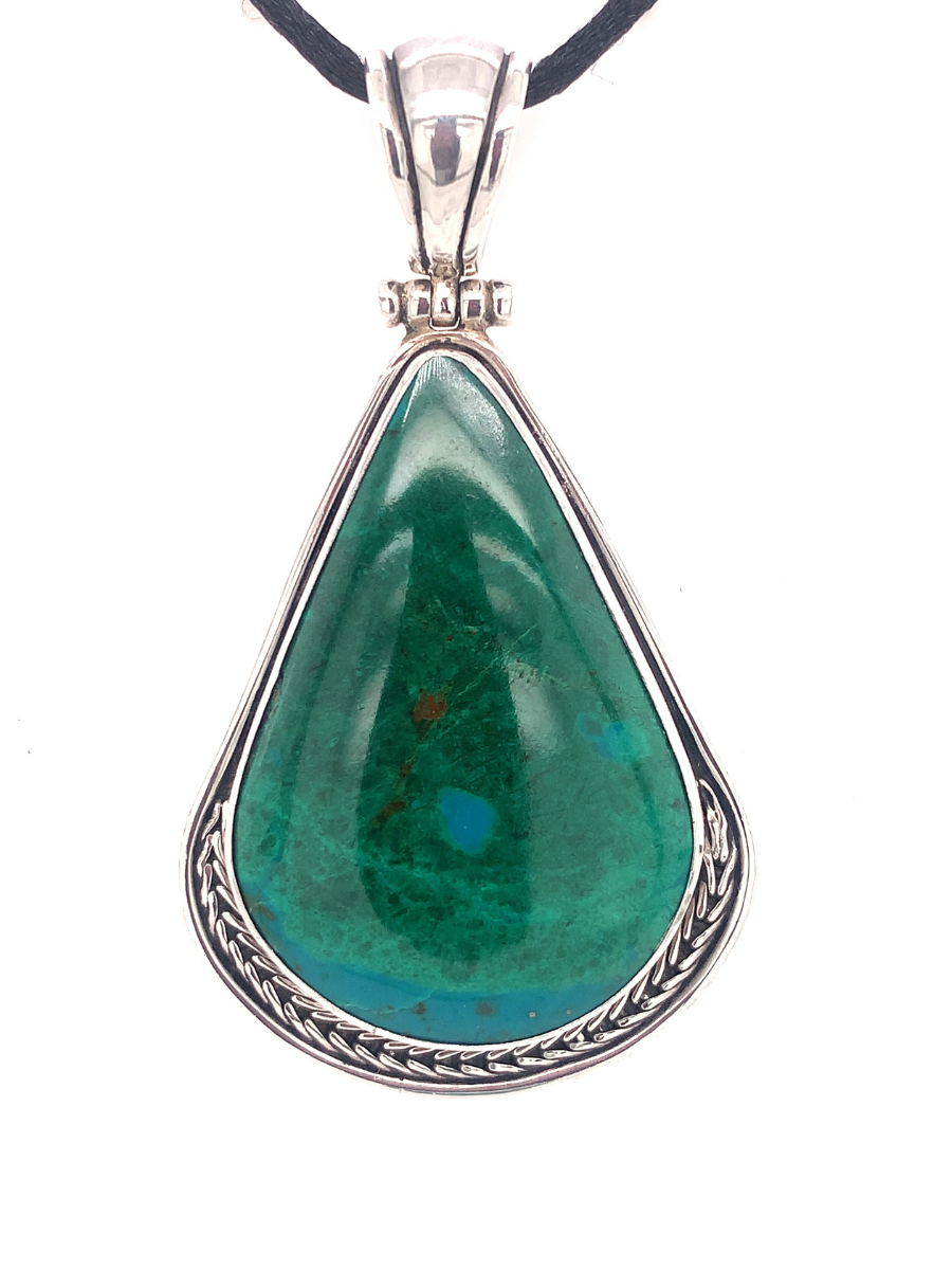 Handcrafted Sterling Silver & Chrysocolla Teardrop Pendant - QINTI The Peruvian Shop