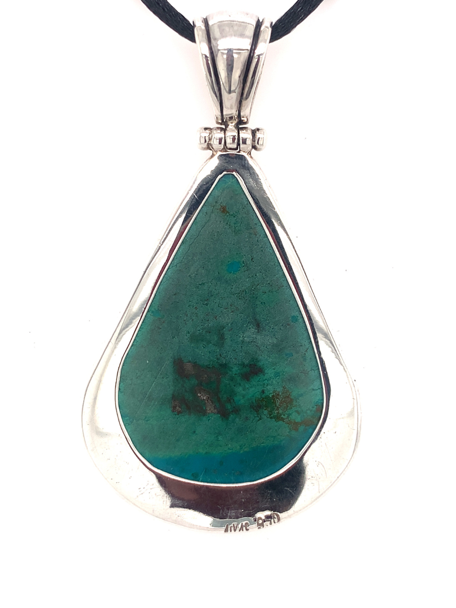 Back Handcrafted Sterling Silver & Chrysocolla Teardrop Pendant - QINTI The Peruvian Shop