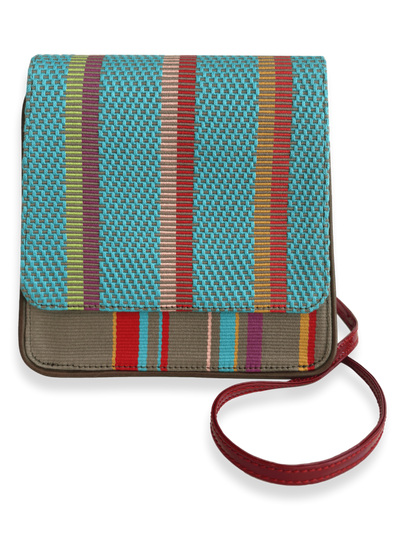 Multicolored striped crossbody bag With  a Red strap. One-of-a-kind Kuskaya handbag from Qinti The Peruvian Shop.