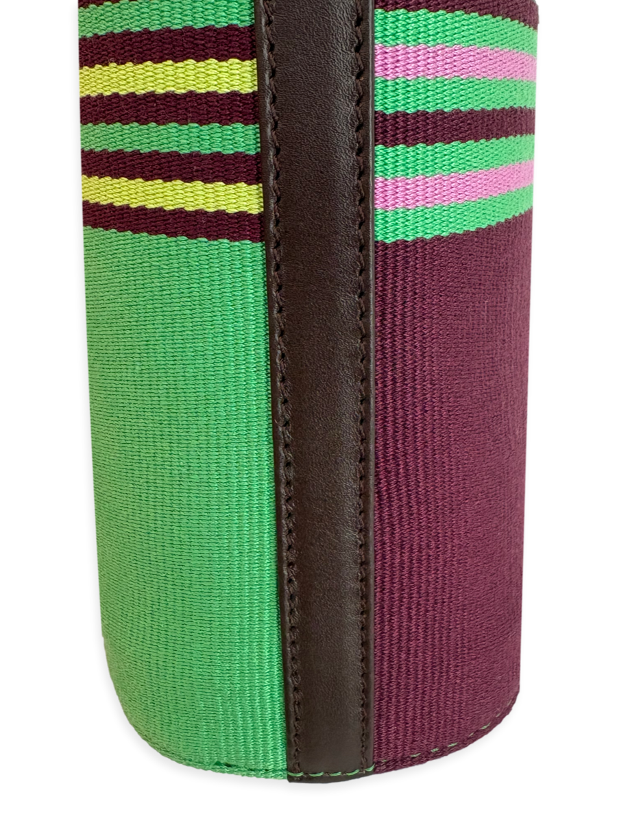 Unique artisan striped tote handbag with leather handles lightweight everyday Pima cotton carryall