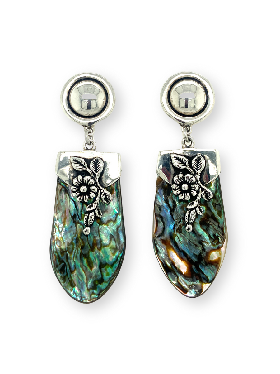 Sterling Silver &amp; Abalone Shell Lengueta Earrings - QINTI The Peruvian Shop