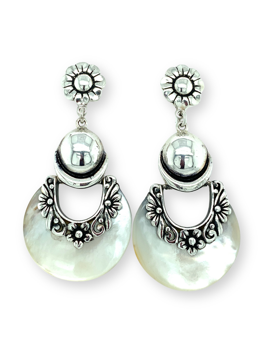 Sterling Silver & Mother-of-Pearl Half Moon Earrings - QINTI The Peruvian Shop
