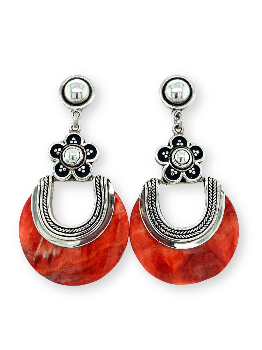 Sterling Silver & Spondylus Shell Half Moon Earrings - QINTI The Peruvian Shop