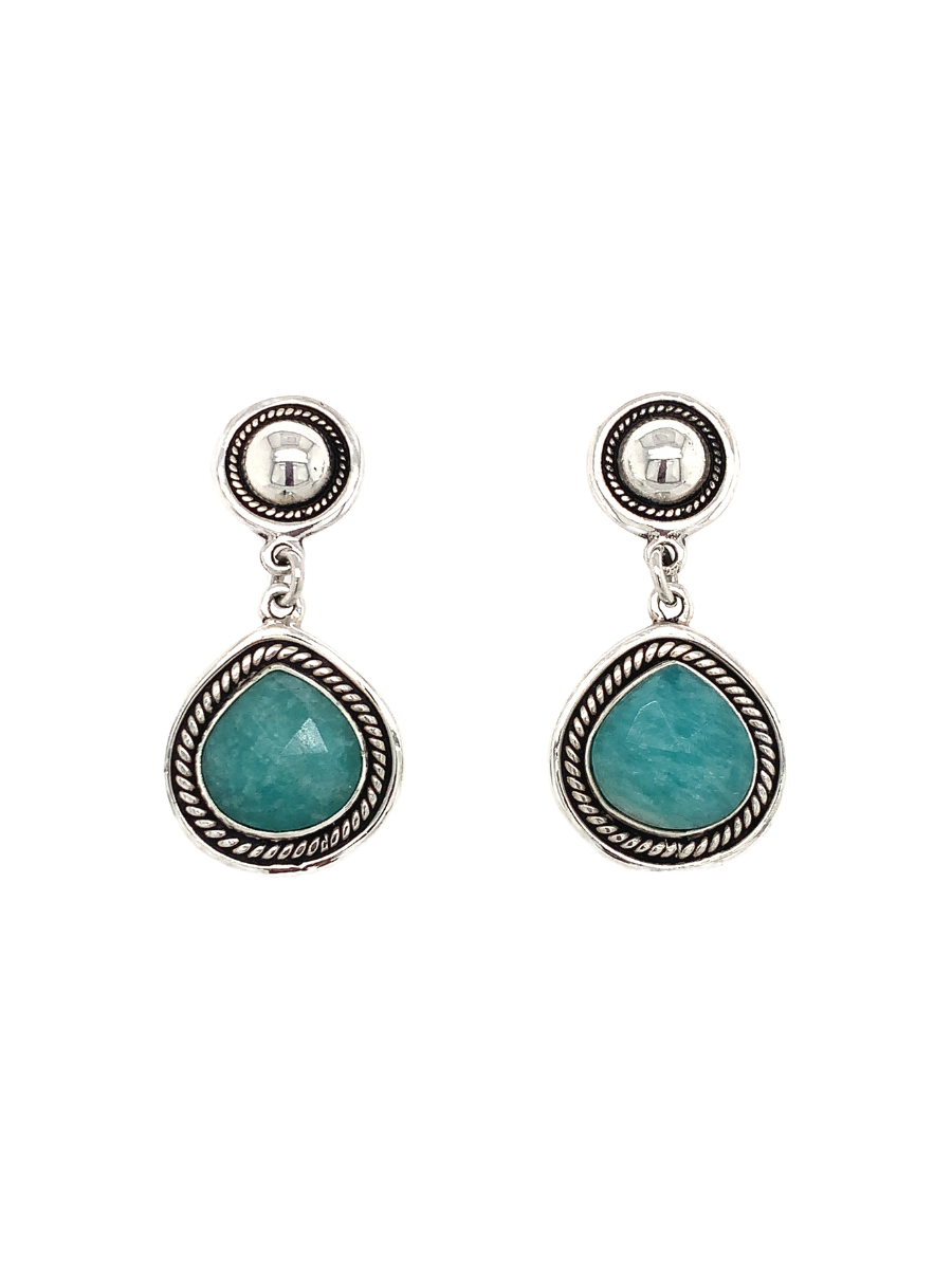 Handcrafted Sterling Silver &amp; 5 Faceted Amazonite Teardrops Earrings - QINTI The Peruvian Shop