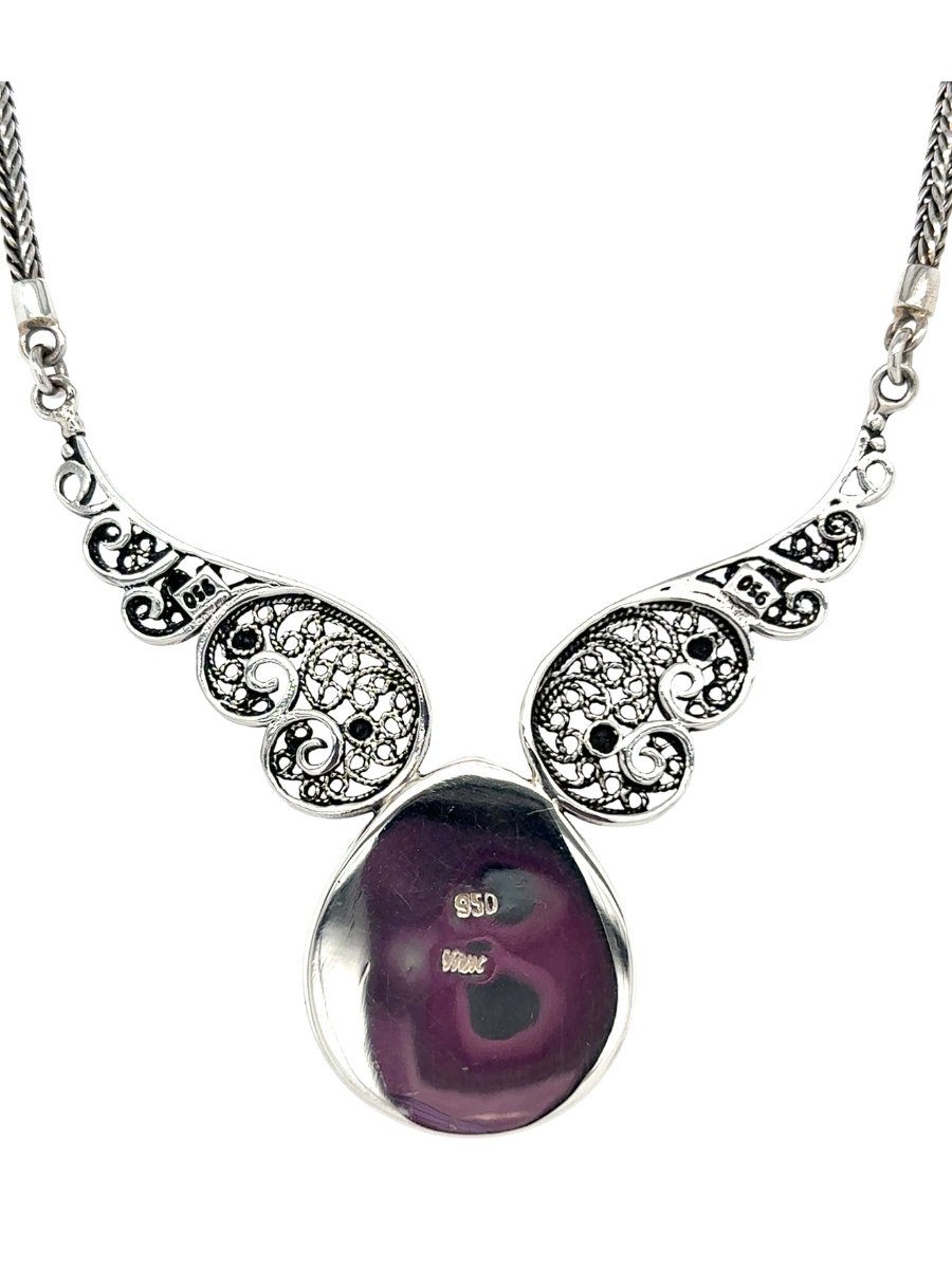 Handcrafted Sterling Silver & Mother-of-Pearl Teardrop Filigree Necklace - QINTI The Peruvian Shop