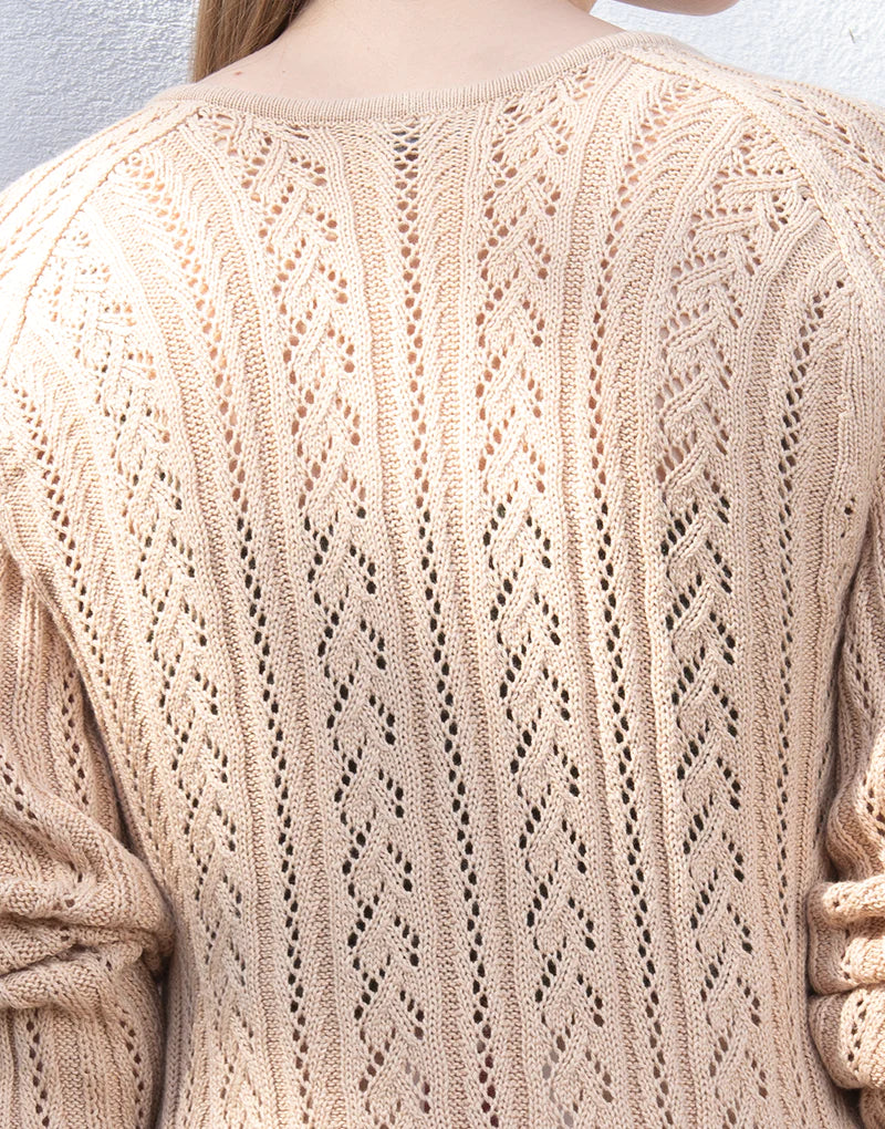 Pima cotton & Viscose cable Knit Cardigan in beige - QINTI The Peruvian Shop