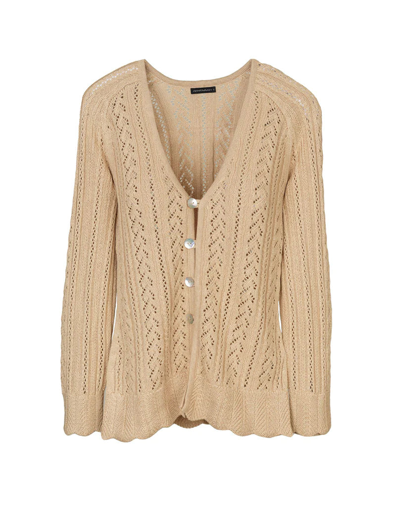 Pima cotton & Viscose cable Knit Cardigan in beige - QINTI The Peruvian Shop